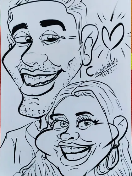 Two big smiles captured in this couple's portrait. My goal is always to bring out the joy in the people I draw.