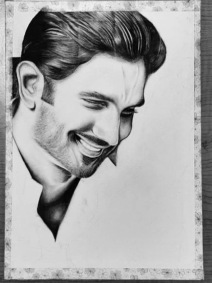 A gallery showing the creation of my tribute to Sushant Singh Rajput. Each image shows a different stage, from the initial sketch to the final emotional portrait.
