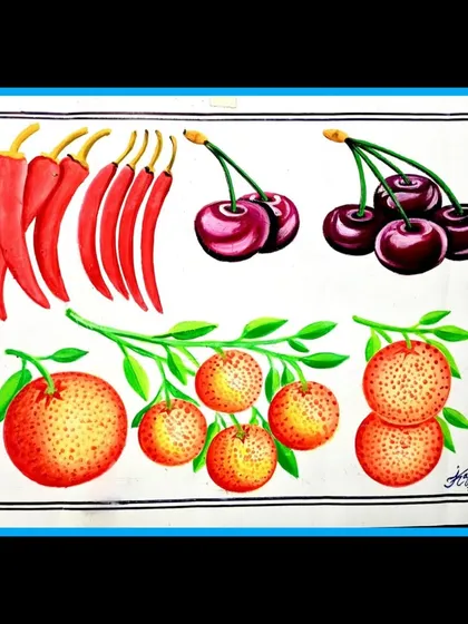 The finished fruit and vegetable illustration, a perfect example of hand-painted commercial art.