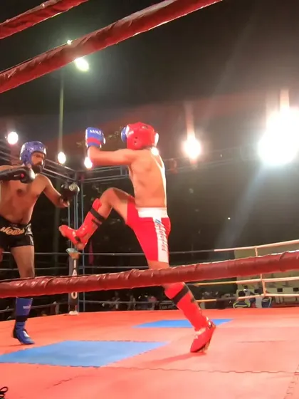 A jumping knee attempt, another dynamic technique from our fighter's arsenal.