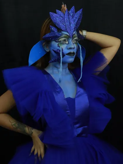 The full costume and makeup for our fantasy creature. We encourage students to think outside the box and create their own unique characters.