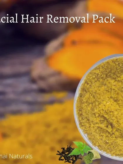 My 100% natural Facial Hair Removal Pack, ready for you. This powder is a blend of herbs that not only helps with unwanted hair but also works on sun tan and dark spots. Just mix it into a paste for a painless, skin-smoothing treatment at home.