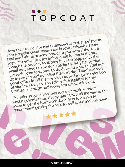 Client love like this keeps us going. This detailed review highlights our accommodating service, good offers, and the quality of our nail extensions, gel polish, and even lash services.