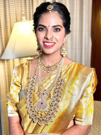 A happy and confident bride. The makeup is designed to be both glamorous and authentic, making her feel like the best version of herself.