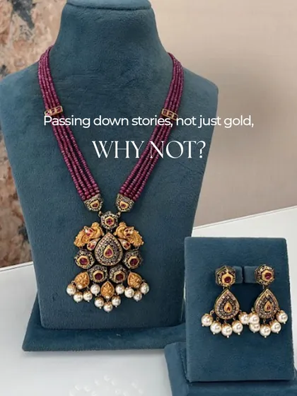 This set, featuring a multi-strand ruby bead necklace and a detailed pendant with matching earrings, is a perfect example of passing down stories, not just gold. It's a modern heirloom, rich in color and craftsmanship.