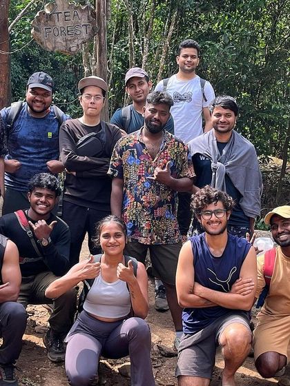 The trekking crew after a successful hike through the tea forests of Munnar.