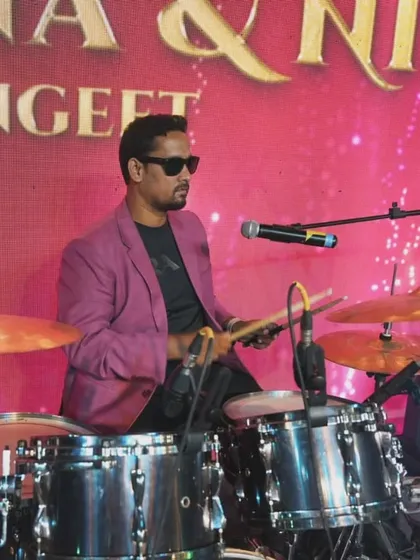 Our drummer at a Sangeet night, one of the two events we rocked back-to-back.
