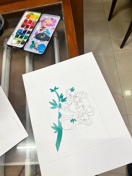 A watercolor sketch of koalas being prepared for a multi-color silkscreen print.