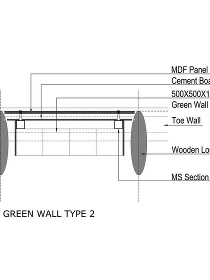 A second variation of the green wall plan for the Outré House, showing a different configuration of the support structure.