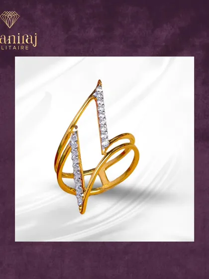 This abstract gold and diamond ring makes a bold, artistic statement. Its sharp lines and open design are perfect for someone with a modern sense of style.