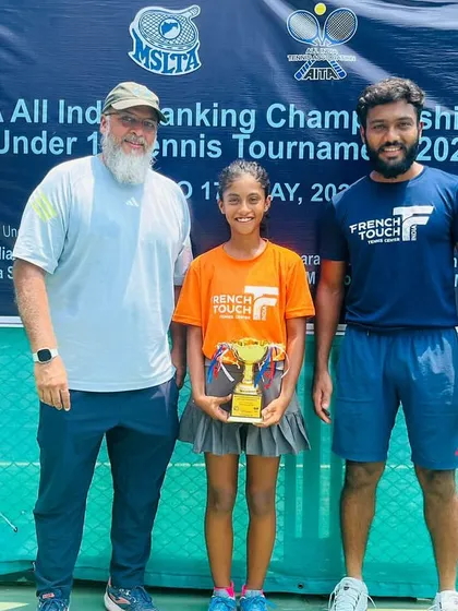 The result of dedication. We are proud to see our young champion, Eshal Pathan, with her trophy after a dominant performance at the U14 All India Tennis Association Championship Series in Mumbai.