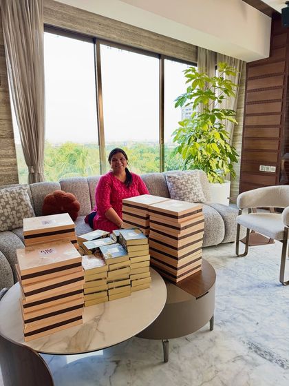 Another shot from the busy Diwali season, with stacks of our wooden gift boxes ready to be delivered.