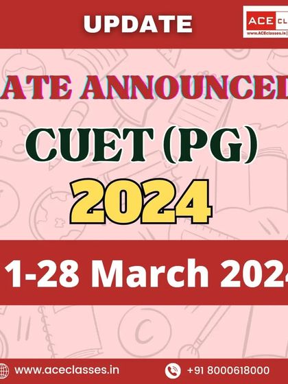 A graphic announcement for the CUET (PG) 2024 exam dates, scheduled from March 11th to March 28th, 2024.