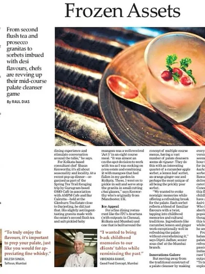 We made it into The New Indian Express! It's an honor to be recognized for our work in elevating the dining experience with creative palate cleansers.