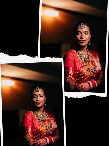 A collage of a bride's portraits, edited with a torn-paper effect for a creative and artistic touch.