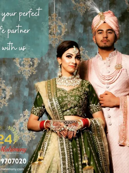 A couple poses elegantly in their wedding attire. We help you find your perfect life partner, uniting love-searching souls into a sacred, lifelong partnership.