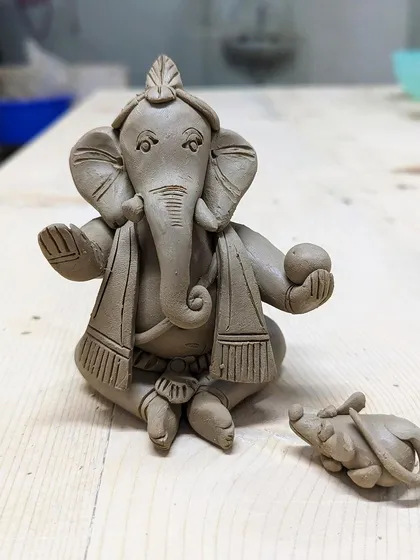 In preparation for Ganesh Chaturthi, I sculpt these Ganesha idols from natural, eco-friendly clay. Each one is shaped with devotion, complete with a tiny mouse companion, ready to bring blessings to your home.