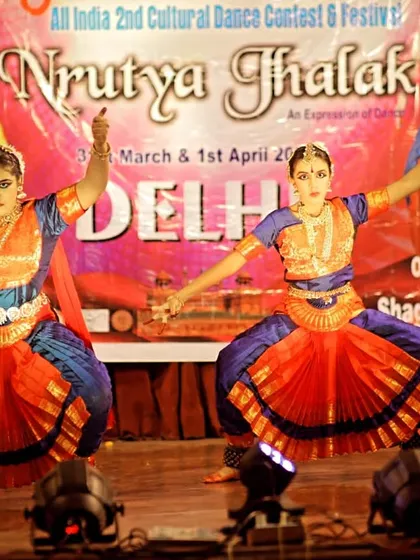 Two of my students performing a duet at the Delhi dance festival. Their synchronized movements and powerful expressions showcase their strong training and partnership.