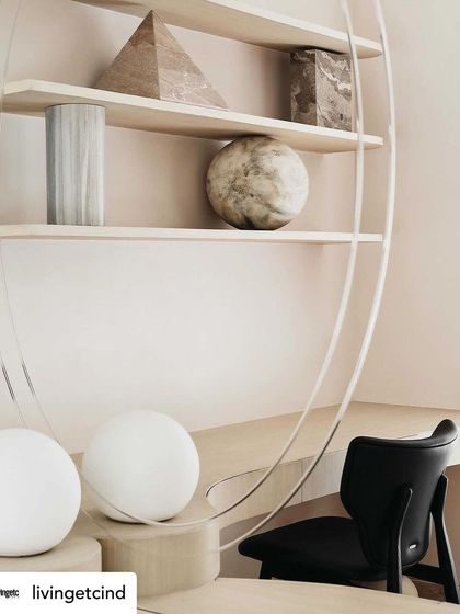 The sculptural and artistic details of the daughter's study area, as seen in our Livingetc magazine feature. The geometric stone objects are both playful and sophisticated.