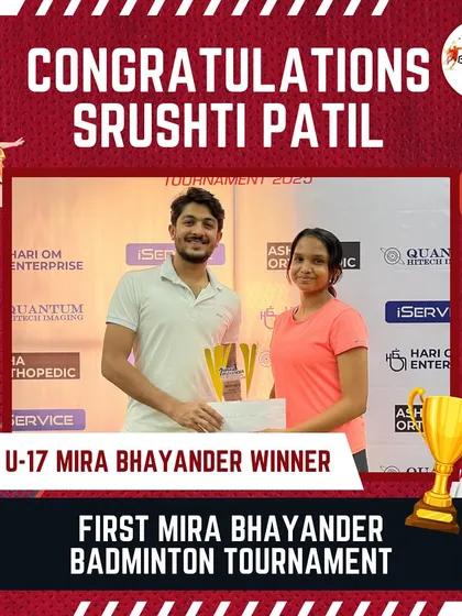We don't just build players; we build champions. A huge congratulations to our player Srushti Patil for winning the U-17 Mira Bhayander Badminton Tournament. This is what dedication and hard work looks like.