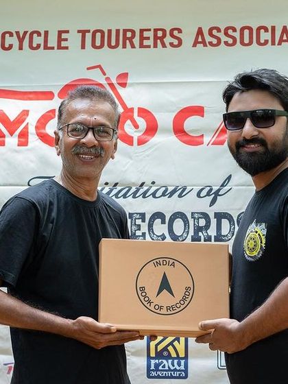 Another one of our riders being felicitated with his India Book of Records holder kit. We support and celebrate every member's personal achievements.