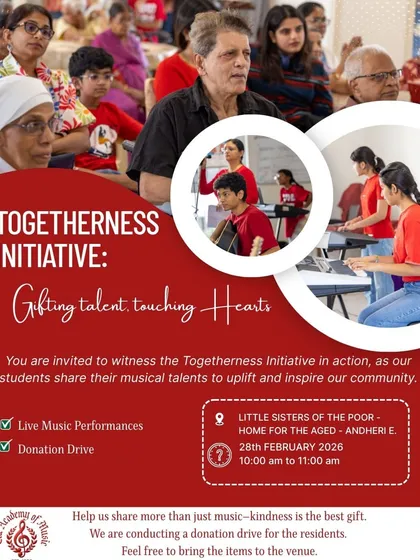 Music is about more than just notes; it's about connecting with people. Our 'Togetherness Initiative' gives students the chance to share their talent and bring joy to others, like in this upcoming performance at a local home for the aged.