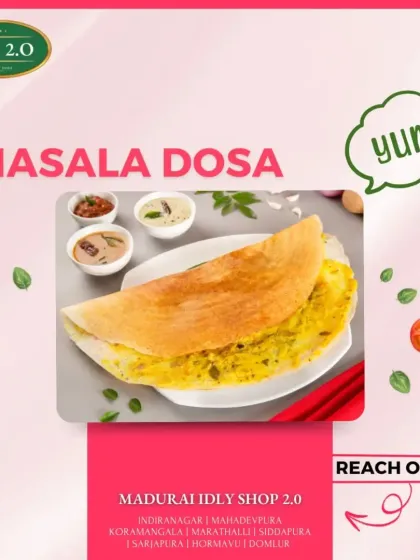 A beautifully plated Masala Dosa, showcasing its golden color and crispy texture.