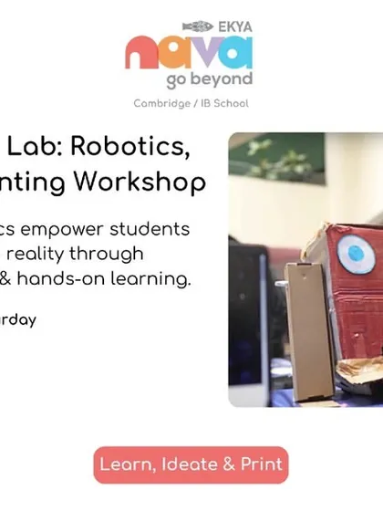 A student proudly operates a robot he helped build and program. This image from our Innovative Tech Lab workshop showcases the pride and accomplishment children feel when they transform their ideas into working prototypes.