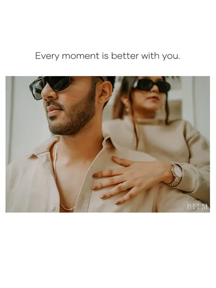 A cool and modern close-up of the couple in sunglasses. This shot has a high-fashion feel, showing that pre-wedding photography can be both romantic and chic.