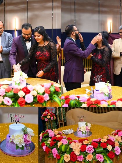 The sweet beginning. Cristina and Kevin's cake-cutting ceremony was a beautiful moment, with a custom cake that perfectly matched their elegant and floral reception theme.