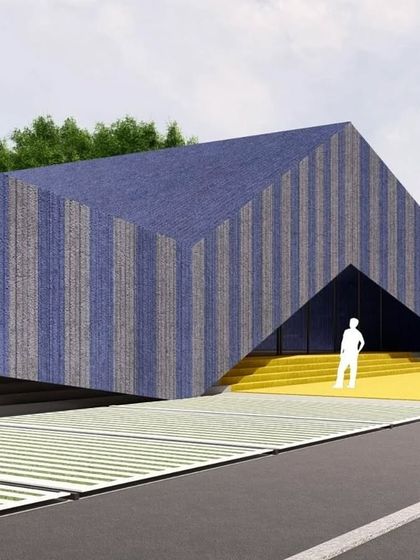 Another variation of the unbuilt public project, this time using a two-tone blue palette. The design plays with pattern and geometry to create a strong visual identity.