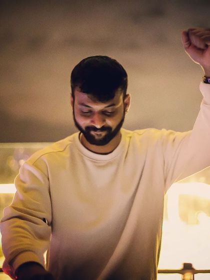 A moment of energy, with my fist in the air, feeling the beat.