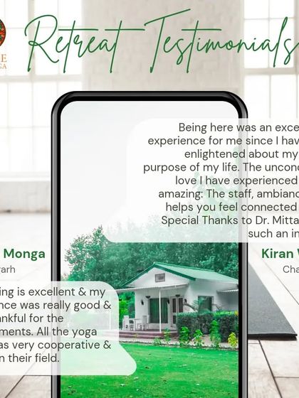 This collage shares feedback from our retreat participants, who speak of feeling enlightened, connected, and thankful for the cooperative and expert guidance of our yoga team.