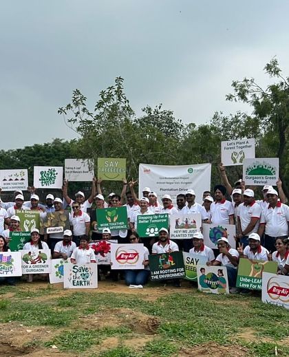 The team from Bry-Air Asia Private Limited after a successful plantation drive at Aravali Nagar Van, where they planted threatened native species like Roheda.