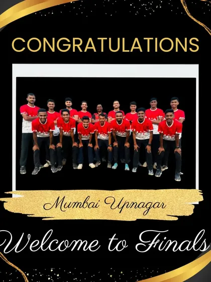 An announcement graphic celebrating the Mumbai Upnagar team's entry into the finals of the state championship.