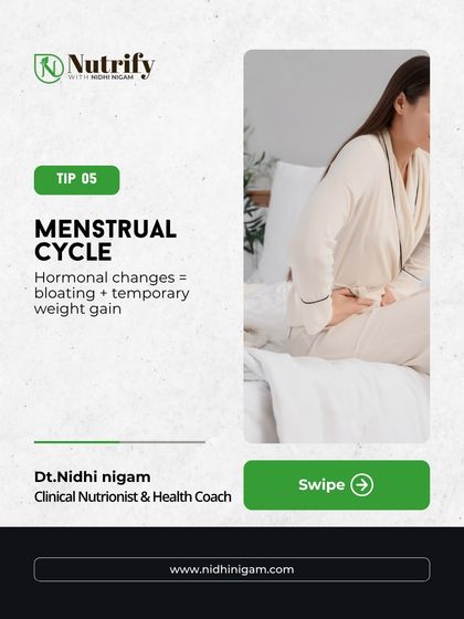 Is your weighing scale stuck? Your menstrual cycle could be the reason. Hormonal changes often cause temporary bloating and weight gain.