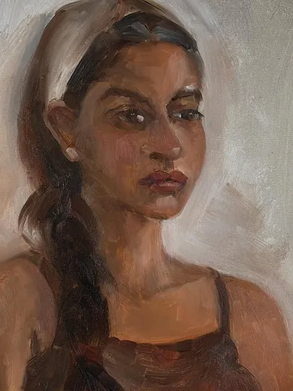 Another detail shot of Simran's portrait, focusing on the expression and the way the light falls on her face. Each live session pushes me to improve my observation skills.