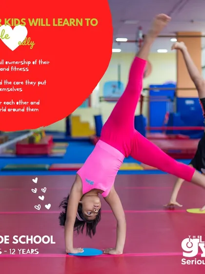 Our grade school gymnasts showcase their developing strength and coordination with impressive cartwheels. This dynamic movement is a cornerstone of gymnastics, teaching body control and spatial awareness in a fun, active way.