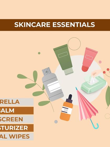 Your daily essentials should change with the seasons. For monsoon, we recommend carrying an umbrella, lip balm, sunscreen, a non-heavy moisturizer, and facial wipes to keep your skin protected and fresh throughout the day.