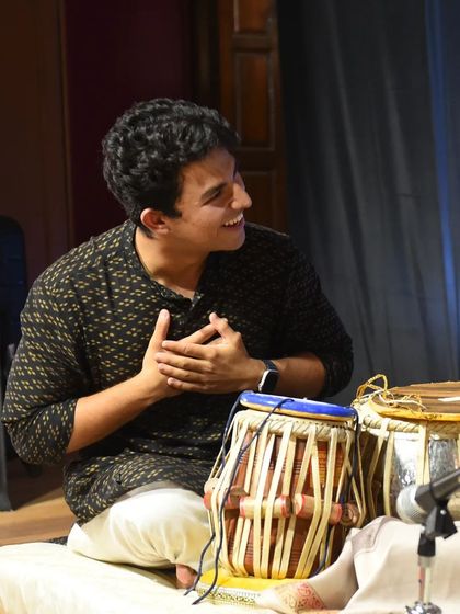 My tabla accompanist, Aditya, in his element. His expressive playing adds so much depth and excitement to our duets.