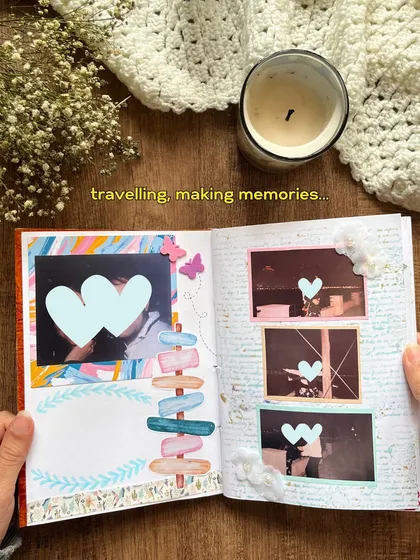 A travel-themed page from the custom anniversary scrapbook.
