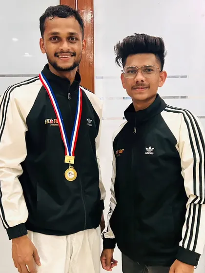 A proud moment for our academy as one of our coaches poses with his gold medal from the Bandra Festival 2024 Championship.