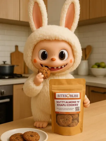 Here, we placed Labubu in a realistic kitchen setting to enjoy some cookies. This style of product photography helps customers visualize the product in their own homes, making it more relatable.