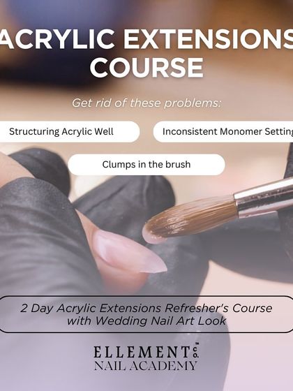 My 2-Day Acrylic Extensions Refresher Course is perfect for techs looking to perfect their skills. We focus on structuring, avoiding clumps, and mastering monomer settings, plus you'll learn a beautiful wedding nail art look.
