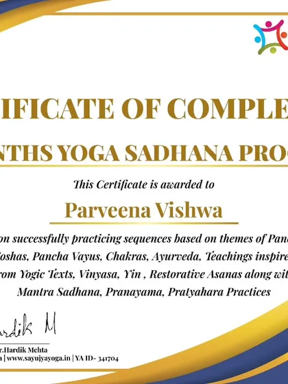 Congratulations to a graduate of our 4-month Yoga Sadhana program. This certificate represents a deep commitment to daily practice and a journey into the heart of yoga.