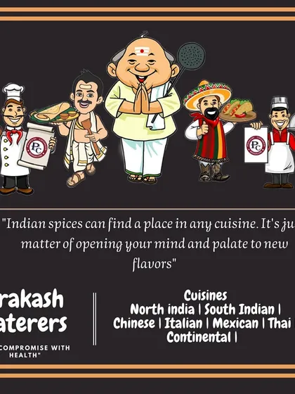 This graphic represents my core philosophy. I specialize in a wide variety of cuisines, from North and South Indian to Chinese, Italian, and Mexican, ready to bring any flavour you desire to your event.