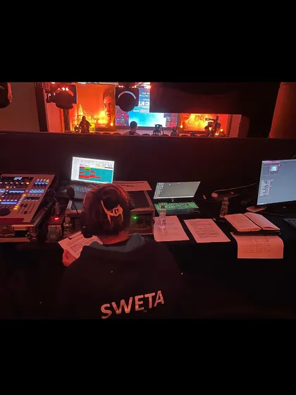 Our show caller at the console for the Netflix 'Delhi Crime' Season 3 launch. The red lighting reflects the intense, atmospheric mood we helped create for the event.