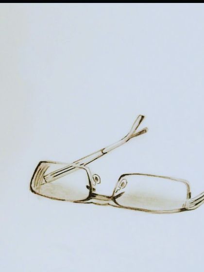 A very detailed pencil sketch of a pair of glasses, showing great observational skills.