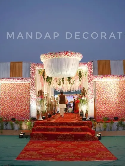 A perfect entrance for a grand wedding. This photo shows a beautifully lit and decorated entryway I created, setting a magnificent tone for the event right from the start.