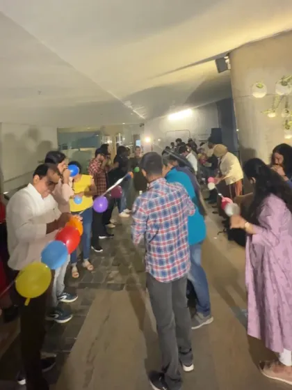 A balloon-based team-building game in full swing for the Hindustan Unilever tax team. These activities are designed to be simple, inclusive, and incredibly effective at getting people to work together and laugh.